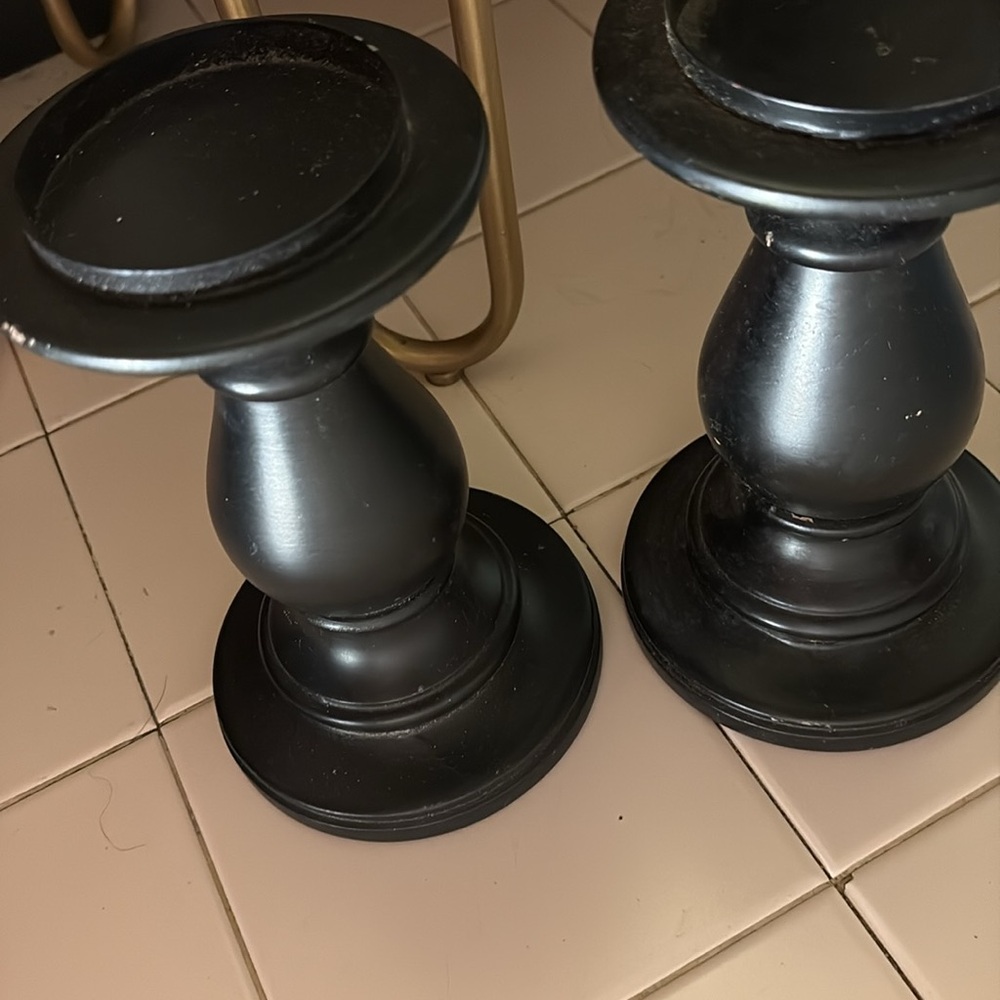 FINAL MARKDOWN!! PAIR Pottery Barn Pillar Candle Holders …matte black